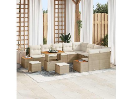 Sada zahradních pohovek s polštářem 12 pcs Béžová Poly ratan 3362956