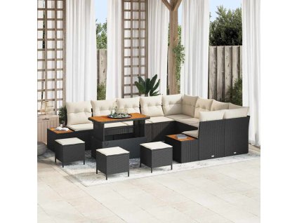 Sada zahradních pohovek s polštářem 13 pcs Černá Poly ratan 3362960