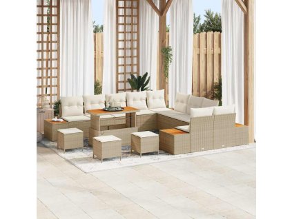 Sada zahradních pohovek s polštářem 14 pcs Béžová Poly ratan 3362981