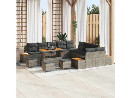 Sada zahradních pohovek s polštářem 14 pcs Šedá Poly ratan 3362983