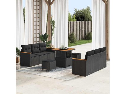 Sada zahradních pohovek s polštářem 9 pcs Černá Poly ratan 3362994