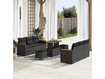 Sada zahradních pohovek s polštářem 9 pcs Černá Poly ratan 3362999