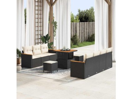 Sada zahradních pohovek s polštářem 10 pcs Černá Poly ratan 3363005