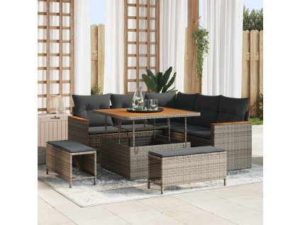 Sada zahradních pohovek s polštářem 8 pcs Šedá Poly ratan 3363038