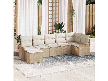 Sada zahradních pohovek s polštářem 7 pcs Béžová Poly ratan 3354120