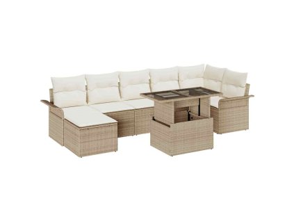 Sada zahradních pohovek s polštářem 8 pcs Béžová Poly ratan 3357064