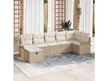 Sada zahradních pohovek s polštářem 7 pcs Béžová Poly ratan 3360232