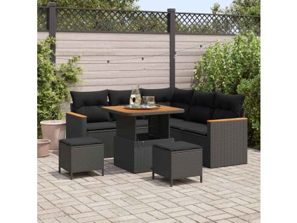 Sada zahradních pohovek s polštářem 8 pcs Černá Poly ratan 3363039