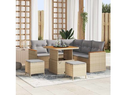 Sada zahradních pohovek s polštářem 8 pcs Béžová Poly ratan 3363042