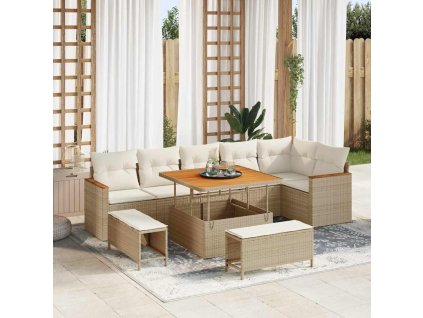 Sada zahradních pohovek s polštářem 9 pcs Béžová Poly ratan 3363056