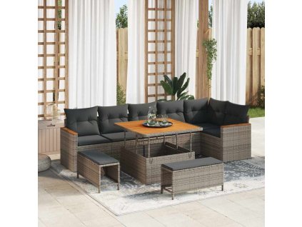 Sada zahradních pohovek s polštářem 9 pcs Šedá Poly ratan 3363058