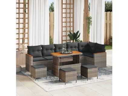 Sada zahradních pohovek s polštářem 10 pcs Šedá Poly ratan 3363073