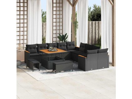 Sada zahradních pohovek s polštářem 13 pcs Černá Poly ratan 3363094