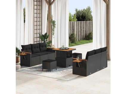 Sada zahradních pohovek s polštářem 9 pcs Černá 3363124