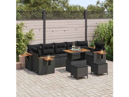 Sada zahradních pohovek s polštářem 10 pcs Černá 3363159