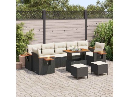 Sada zahradních pohovek s polštářem 10 pcs Černá a krémová 3363160