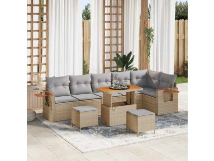 Sada zahradních pohovek s polštářem 9 pcs béžová a světle šedá 3363197