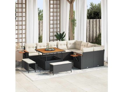 Sada zahradních pohovek s polštářem 12 pcs Černá a krémová 3363205