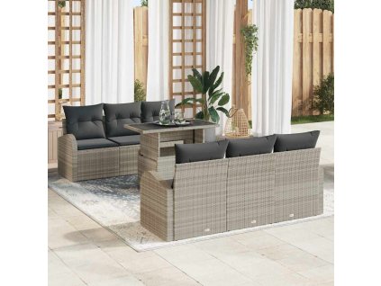 Sada zahradních pohovek 7 pcs Světle šedá Poly ratan 3348568