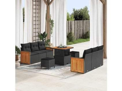 Sada zahradních pohovek s polštářem 9 pcs Černá 3363254