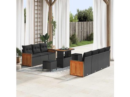 Sada zahradních pohovek s polštářem s úložištěm 10 pcs Černá 3363269