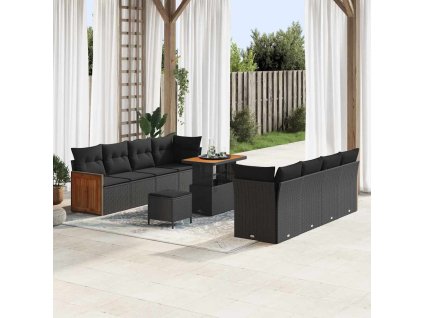 Sada zahradních pohovek s polštářem 11 pcs Černá 3363279