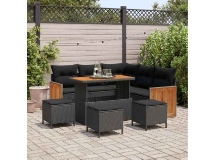 Sada zahradních pohovek s polštářem 9 pcs Černá 3363309