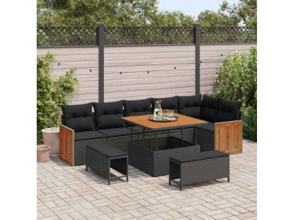 Sada zahradních pohovek s polštářem 9 pcs Černá 3363314
