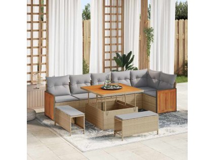 Sada zahradních pohovek s polštářem 9 pcs béžová a světle šedá 3363317