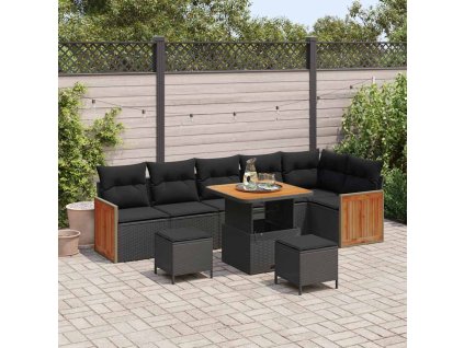 Sada zahradních pohovek s polštářem 9 pcs Černá 3363319