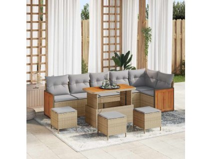 Sada zahradních pohovek s polštářem 10 pcs béžová a světle šedá 3363332