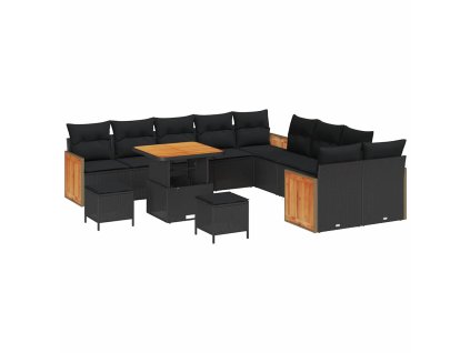 Sada zahradních pohovek s polštářem 13 pcs Černá 3363359