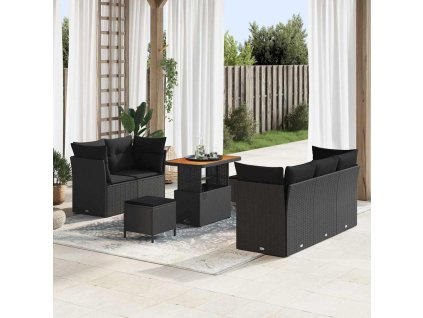 Sada zahradních pohovek s polštářem s úložištěm 8 pcs Černá 3363379