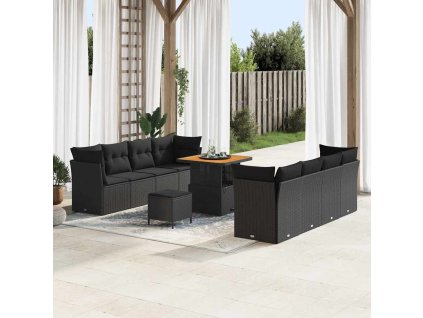 Sada zahradních pohovek s polštářem 11 pcs Černá polyratan 3363404