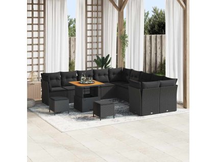 Sada zahradních pohovek s polštářem 13 pcs Černá polyratan 3363489