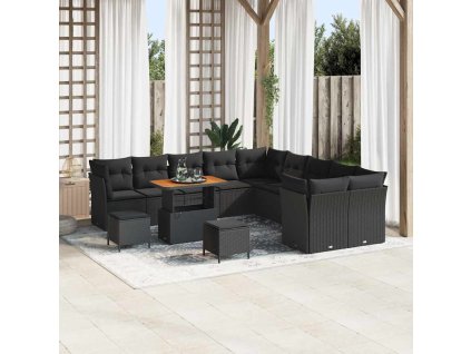 Sada zahradních pohovek s polštářem s úložištěm 13 pcs Černá 3363494