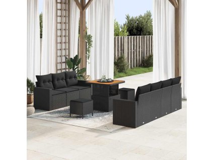 Sada zahradních pohovek s polštářem s úložištěm 10 pcs Černá 3363524