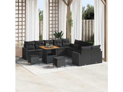 Sada zahradních pohovek s polštářem s úložištěm 13 pcs Černá 3363619