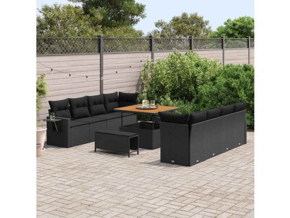 Sada zahradních pohovek s polštářem 11 pcs Černá polyratan 3363674