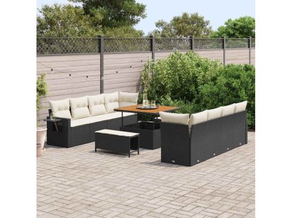 Sada zahradních pohovek 11 pcs Černá a krémová polyratan 3363675