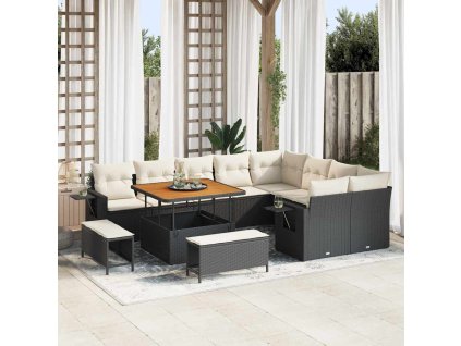 Sada zahradních pohovek s polštářem 12 pcs Černá a krémová 3363725