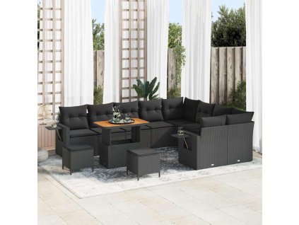 Sada zahradních pohovek s polštářem s úložištěm 12 pcs Černá 3363734