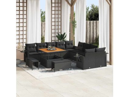 Sada zahradních pohovek s úložištěm 13 pcs Černá Poly ratan 3363744