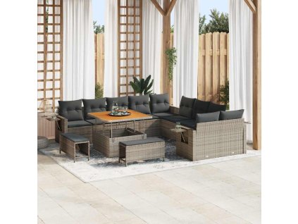 Sada zahradních pohovek s polštářem 13 pcs Šedá polyratan 3363748