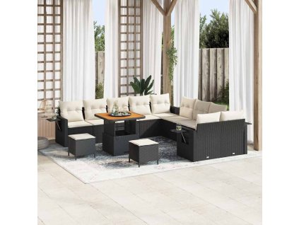 Sada zahradních pohovek s úložištěm 13 pcs Černá Poly ratan 3363750