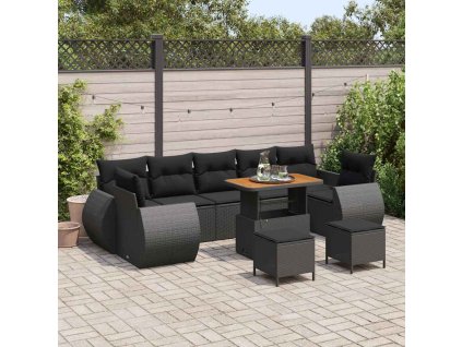 Sada zahradních pohovek s polštářem s úložištěm 10 pcs Černá 3363809