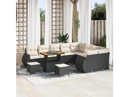 Sada zahradních pohovek s polštářem 12 pcs Černá a krémová 3363865