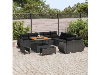 Sada zahradních pohovek s polštářem s úložištěm 13 pcs Černá 3363874