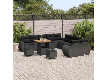 Sada zahradních pohovek s polštářem s úložištěm 13 pcs Černá 3363879