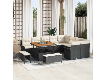 Sada zahradních pohovek s polštářem 12 pcs Černá a krémová 3364115